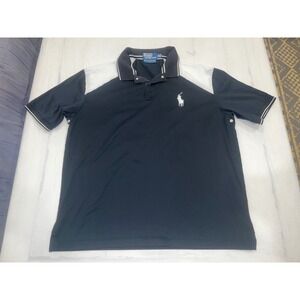 Polo Ralph Lauren Men's Black White Colorblock Moisture Management Polo Shirt XL